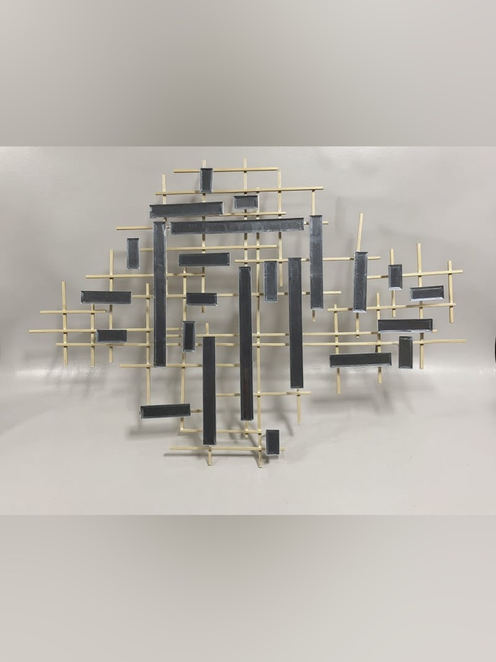 Large Mid-Century Modern Style Brutalist Brass Metal And Mirror Wall Sculpture